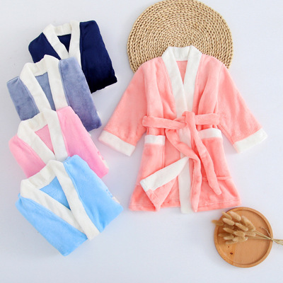 冬装新款女童家居服睡袍儿童睡衣男中大童加厚法兰绒浴袍一件代发|ru