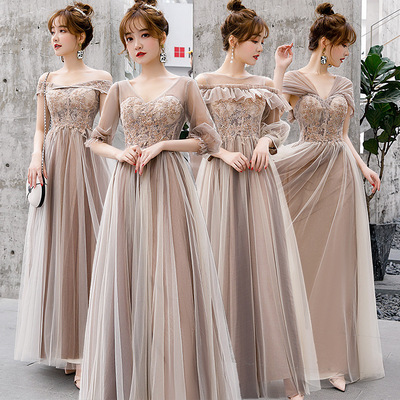 Bridesmaid Dresses Autumn and winter Sisters Head Show thin Long sleeve 2019 new pattern Chorus costume Evening dress