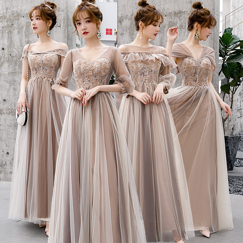 Bridesmaid Dresses Autumn and winter Sisters Head Show thin Long sleeve 2019 new pattern Chorus costume Evening dress