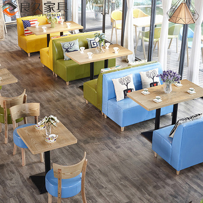 定制奶茶店桌椅咖啡厅卡座沙发组合清新餐厅汉堡小吃甜品店餐桌椅|ru