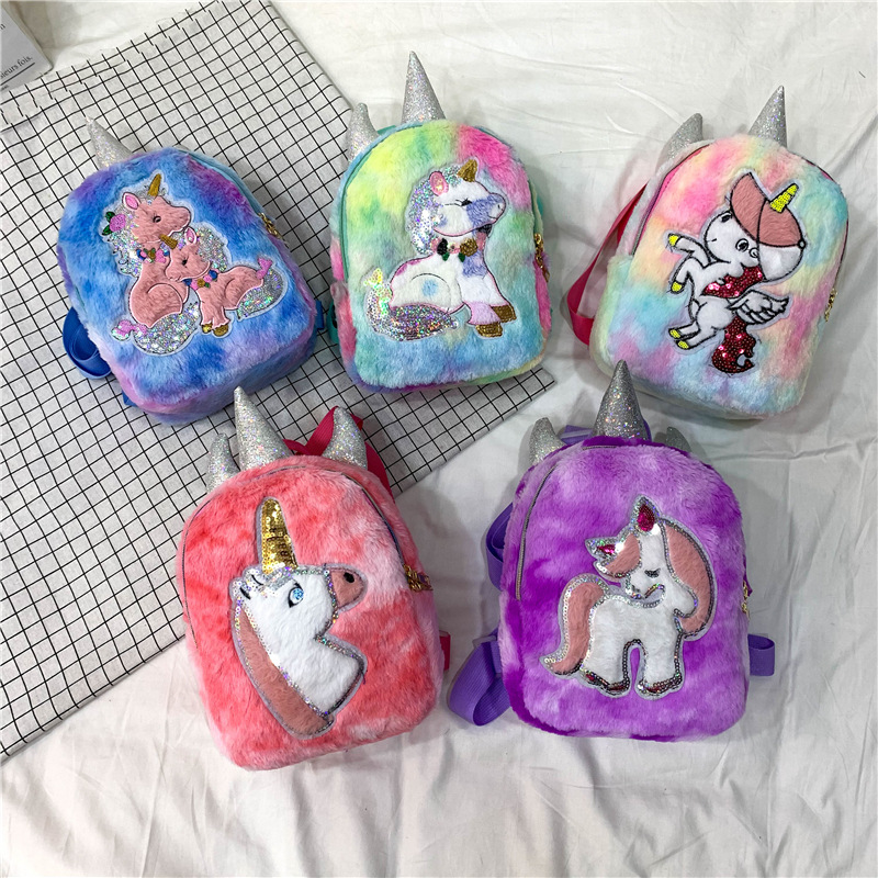 外貿小背包女日系時尚背包毛絨獨角獸書包潮可愛卡通迷妳雙肩包潮