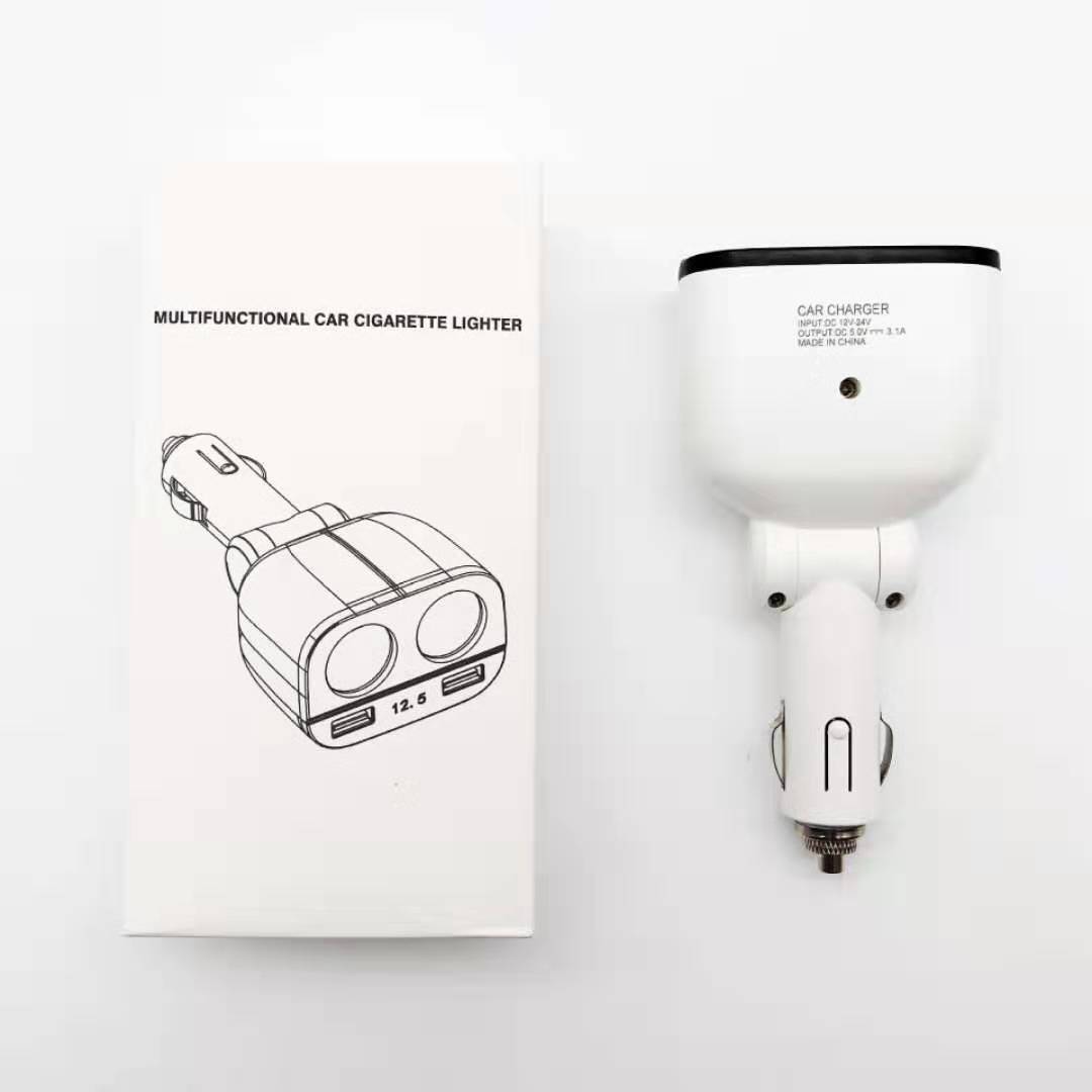汽車車充點(diǎn)煙器插頭一拖二屏顯車充多功能車載手機(jī)充電器廠家直銷