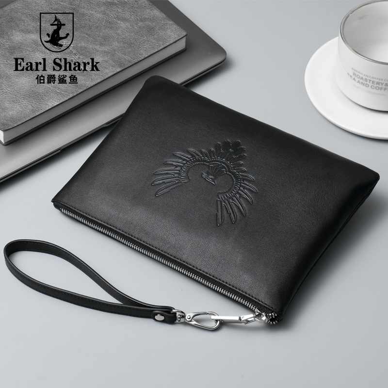 伯爵鲨鱼男士手拿包真皮商务休闲信封包头层牛皮超薄软款手包定制|ms