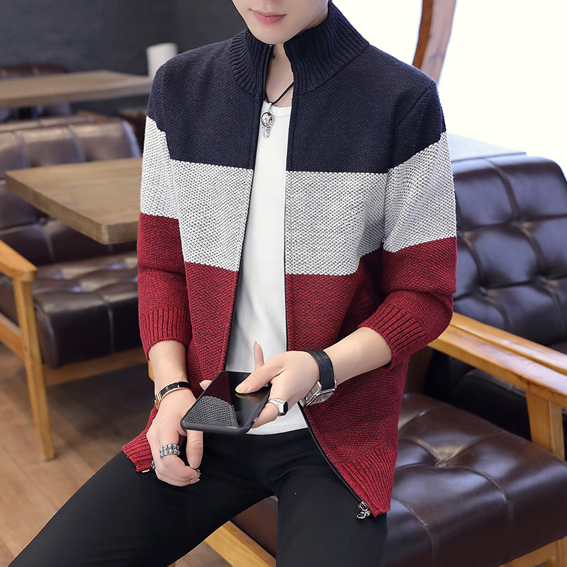 La Generación de comercio exterior transfronterizo de otoño e invierno cardigan con cremallera para hombre forrado de lana engrosado suéter cardigan collar de pie suéter abrigo