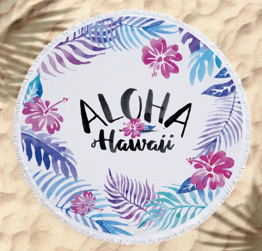 Амазонка Европейский и Американский Круглый печать пляжное полотенце микрофибра цифровая печать пляжное банное полотенце Гавайские листья