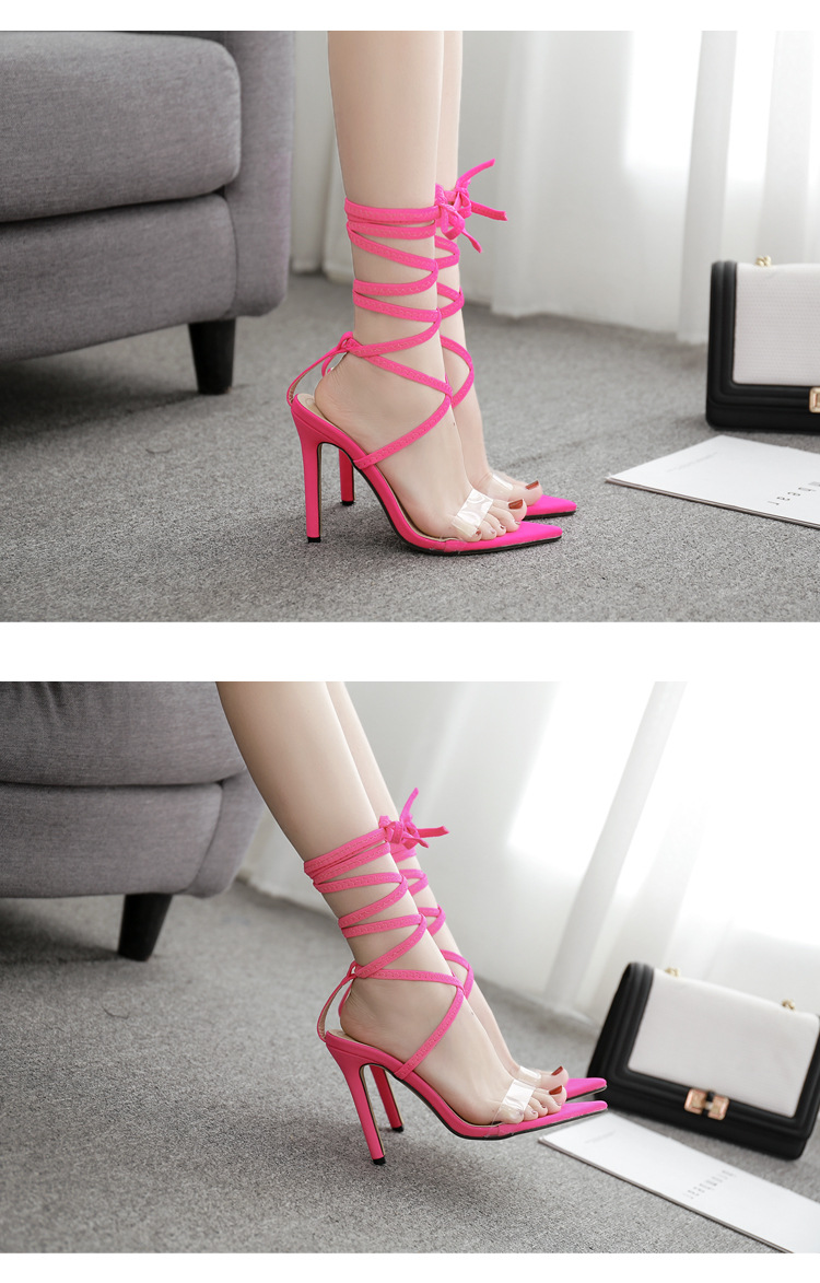 Fluorescent Color Cross Strap Sexy Stiletto Sandals NSSO59510