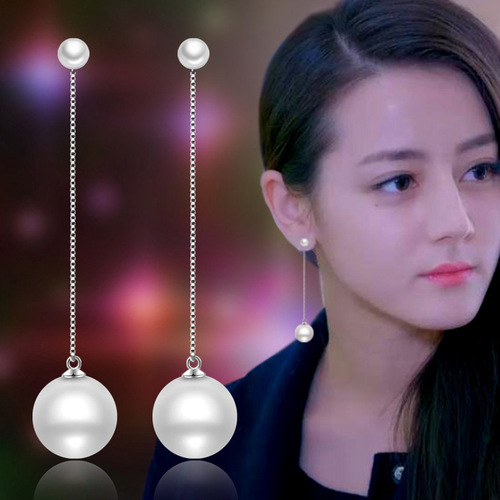 s925 sterling silver ear wire, long tassel pearl earrings, elegant and fashionable earrings, Korean style sterling silver jewelry