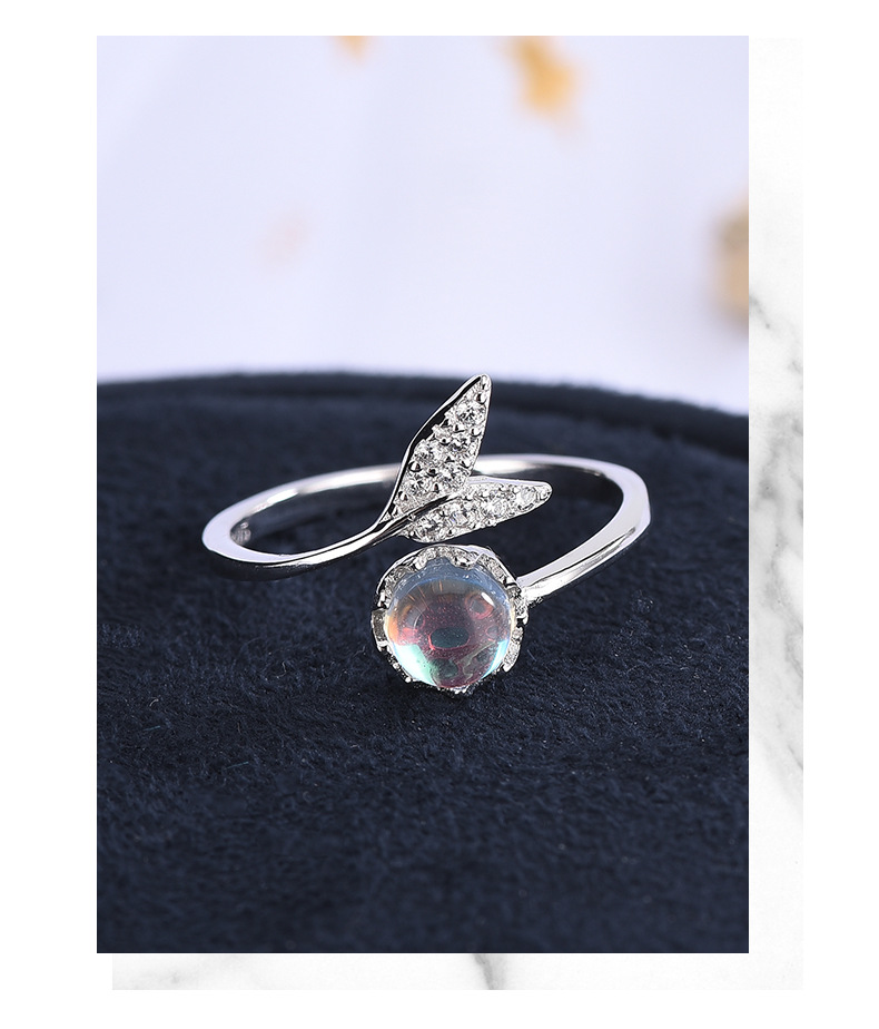 Elegant Simple Style Fish Tail Sterling Silver Plating Inlay Artificial Gemstones Open Ring display picture 2