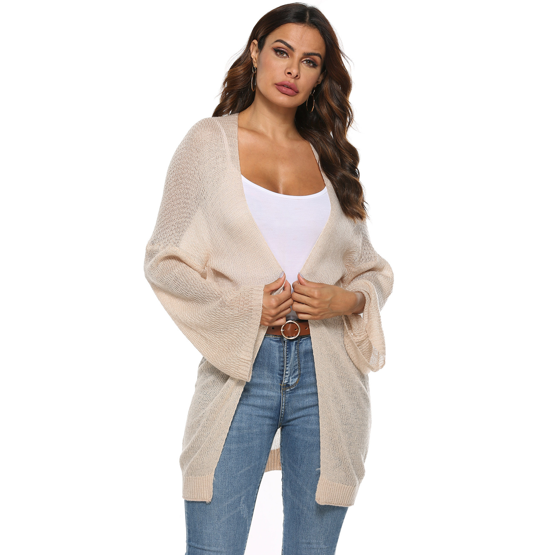 hollow loose trumpet sleeves woven cardigan  NSOY32630