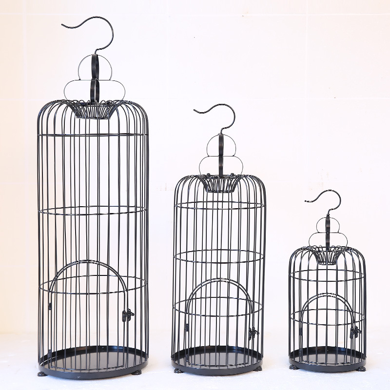 Simple moderno negro pájaro jaula decoración boda apoyos piso-pie hierro pájaro jaula floral artesanía