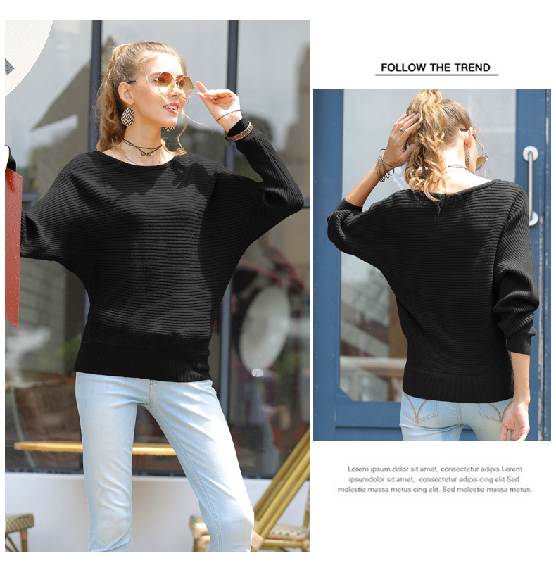 women autumn and winter new pullover loose bat sleeve top solid color long-sleeved bottoming sweater NSYH7187