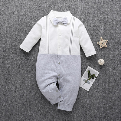 INS Kids burst models Europe and America Cross border Specifically for Spring bow Neckline Gentleman pale cotton material baby one-piece garment