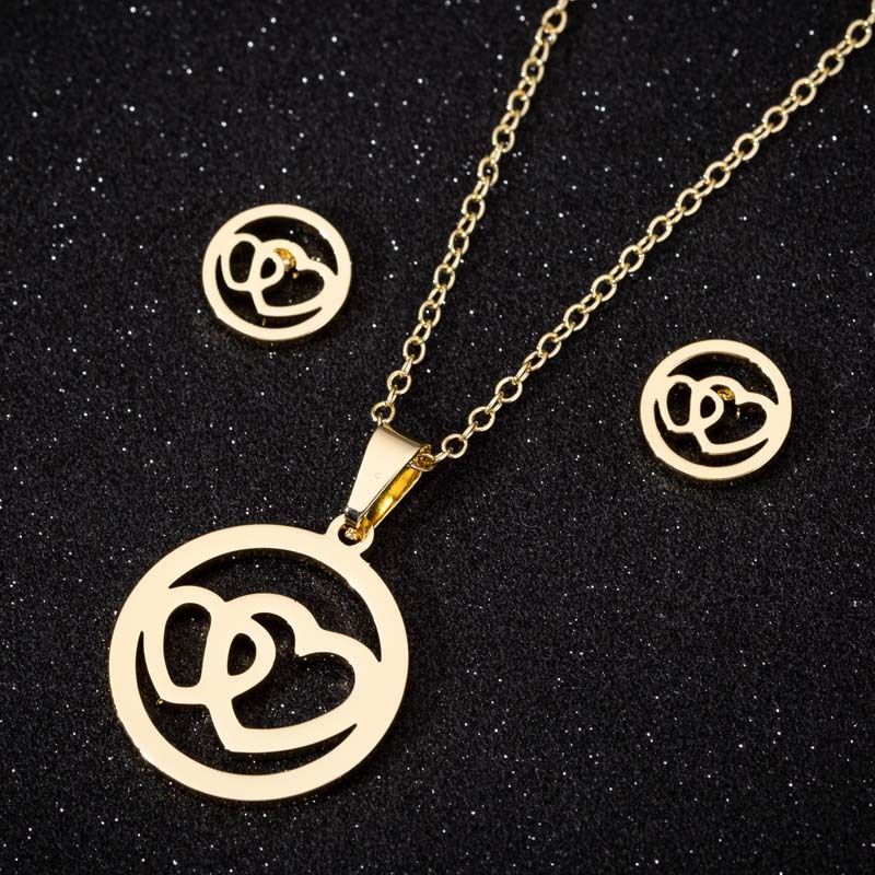 Sweet Heart Shape Stainless Steel Jewelry Set 2 Pieces