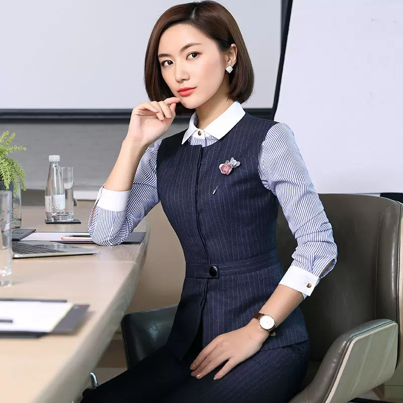 2023OL职业装女装套裙女士正装衬衫马甲套装工作服西装裙通勤风