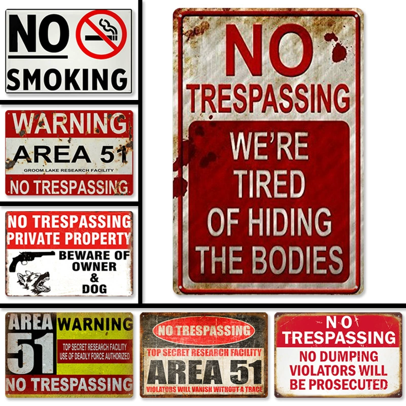 Ретро Баннер No Trespassing, глухая металлическая стена без рамы, 20×30 см в винтажном стиле