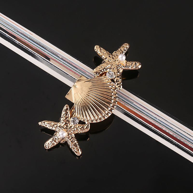 Women's Casual Marine Style Starfish Shell Alloy Inlay Rhinestones Pearl Hair Clip display picture 14