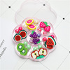 Ear clips, cute fruit ceramics, cartoon earrings, multicoloured storage box with tassels, 7 pair