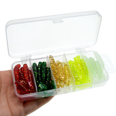 Wholesale 50 pieces of 5cm boxed soft bait curly tail maggot set multi-color bionic fake bait lure fishing gear lure