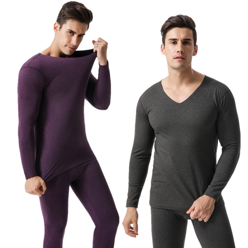 Add fertilizer to increase the seamless thermal underwear men's autumn clothes heating trousers set plus velvet seamless cotton sweater tight shirt