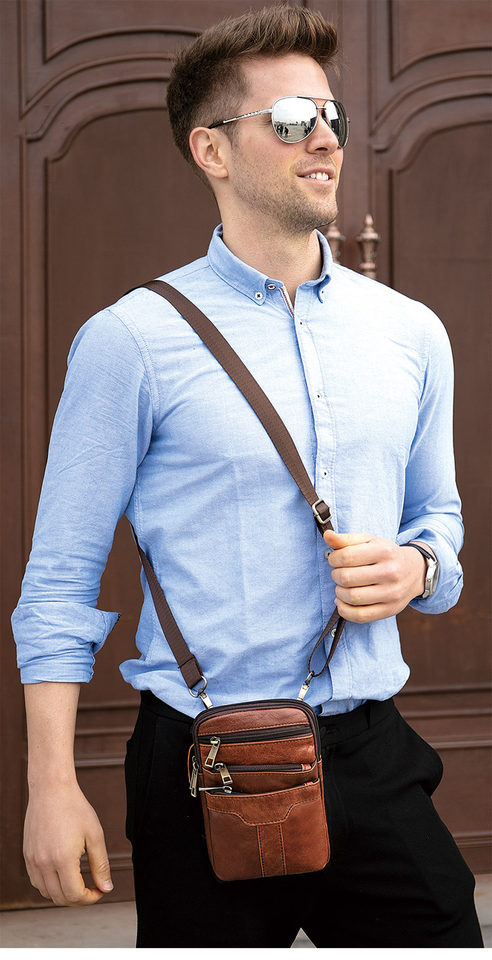 Túi đeo chéo nam da bò thật phong cách retro đa năng đeo thắt lưng, đeo vai, đeo hông — 8326B nâu (nhỏ), Cà phê 8326F (nhỏ), Cà phê dầu 8326 (nhỏ) chi tiết 19