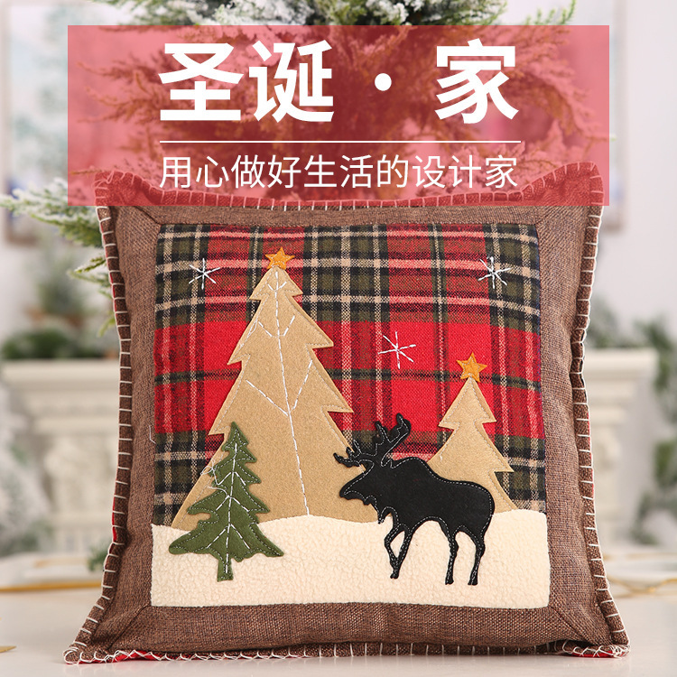 Christmas New Products Decorative Plaid Pillow Case Patch Cloth Pillow Case Elk Small Pillow Case Pillow Cover Gift display picture 1