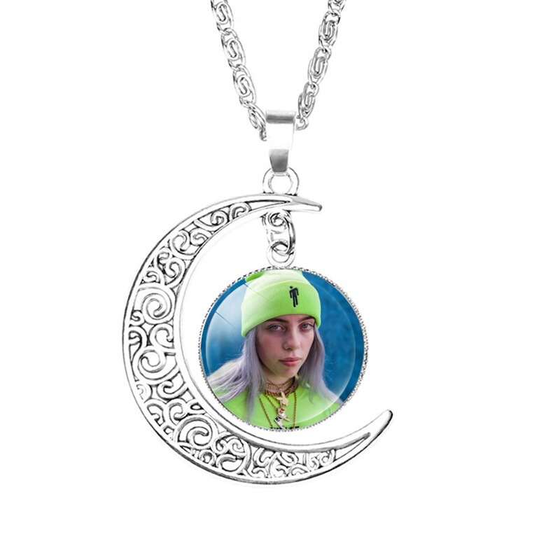 Pop Singer Billie Eilish Billie Eilish Time Gem Moon Pendant Women's Necklace