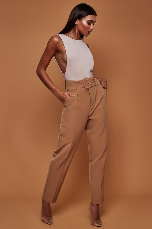 Solid Color Nine-Point Straight Trousers With Belt NSBTY62691