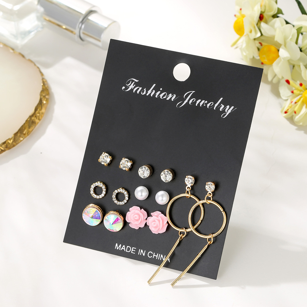 New Crystal Earrings 7 To South Korea Gas Allergy Simple Earrings Set Wholesale Fashion Jewelry display picture 2