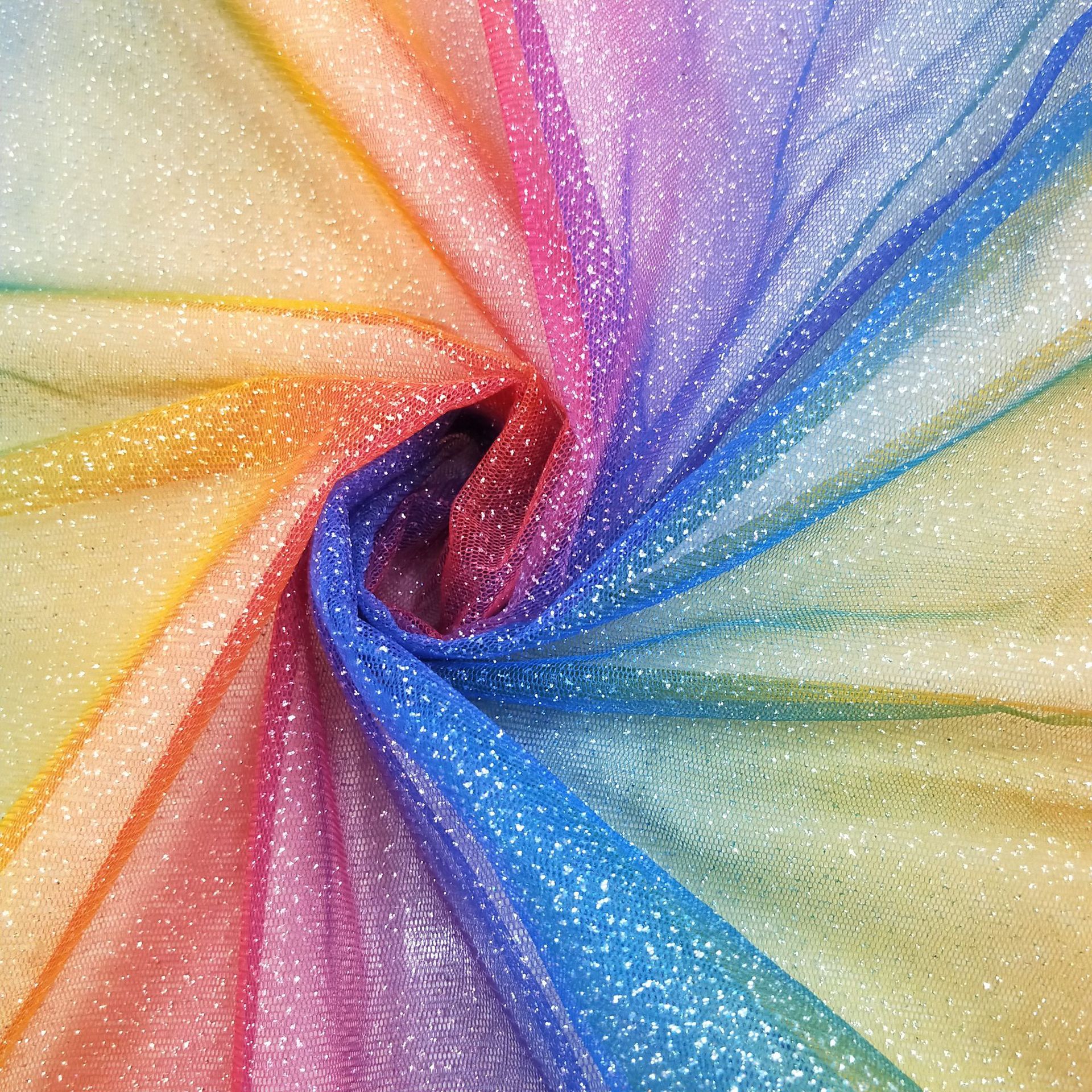 2021新款上新 网布印花  彩虹花型  撒粉  装饰类面料