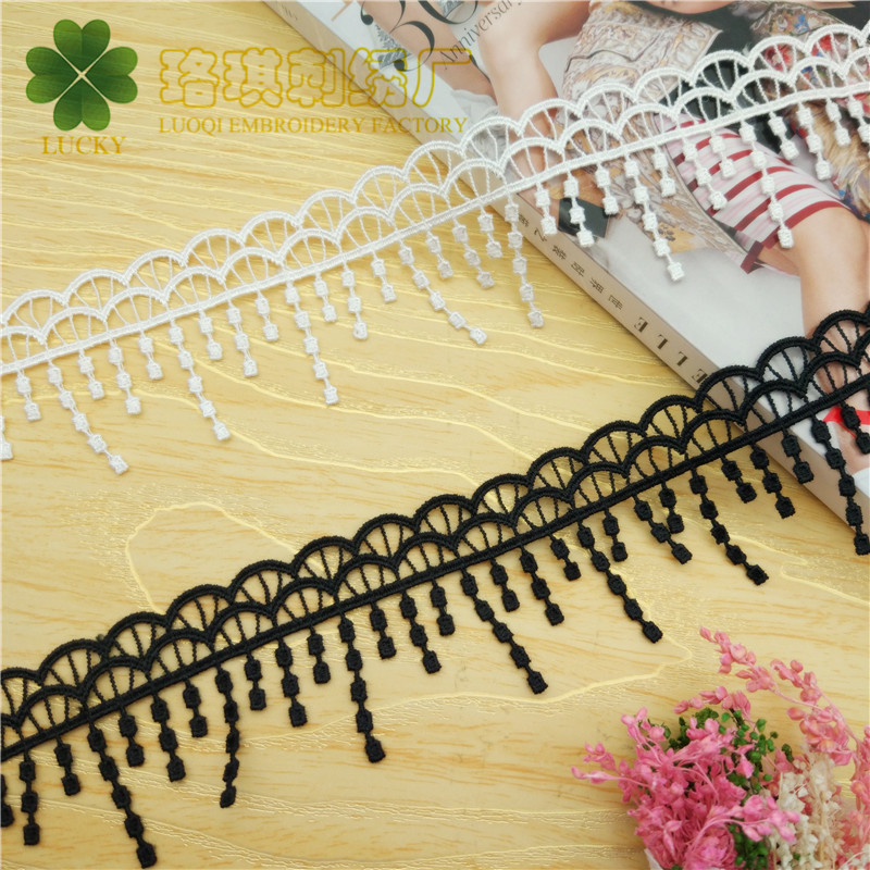 新品 宽4.5cm涤纶水溶刺绣 不规则格子流苏服装辅料装饰蕾丝花边