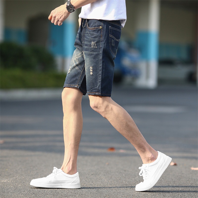 Running foreign trade eBay AliExpress Wholesale summer denim shorts men's hole five pants large size short pants