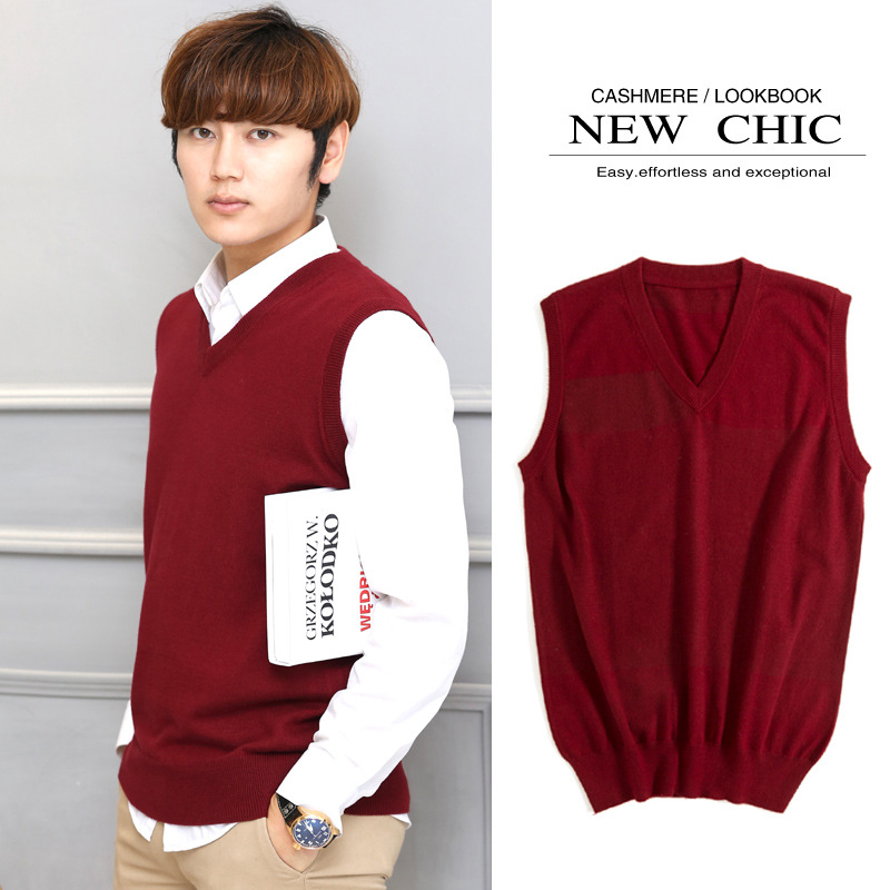 2023 Otoño e Invierno de los hombres con cuello en V más tamaño de color sólido suéter chaleco Jersey de punto chaleco sin mangas suéter Delgado chaleco