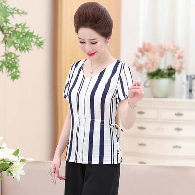 媽媽夏裝上衣服2021新款中年T恤大碼女裝雪紡衫夏季V領小衫 短袖