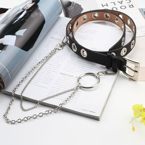 Factory direct supply of punk style chain belts, punch-free hollow belts, Korean style fashionable and versatile men's and women's belt decorations