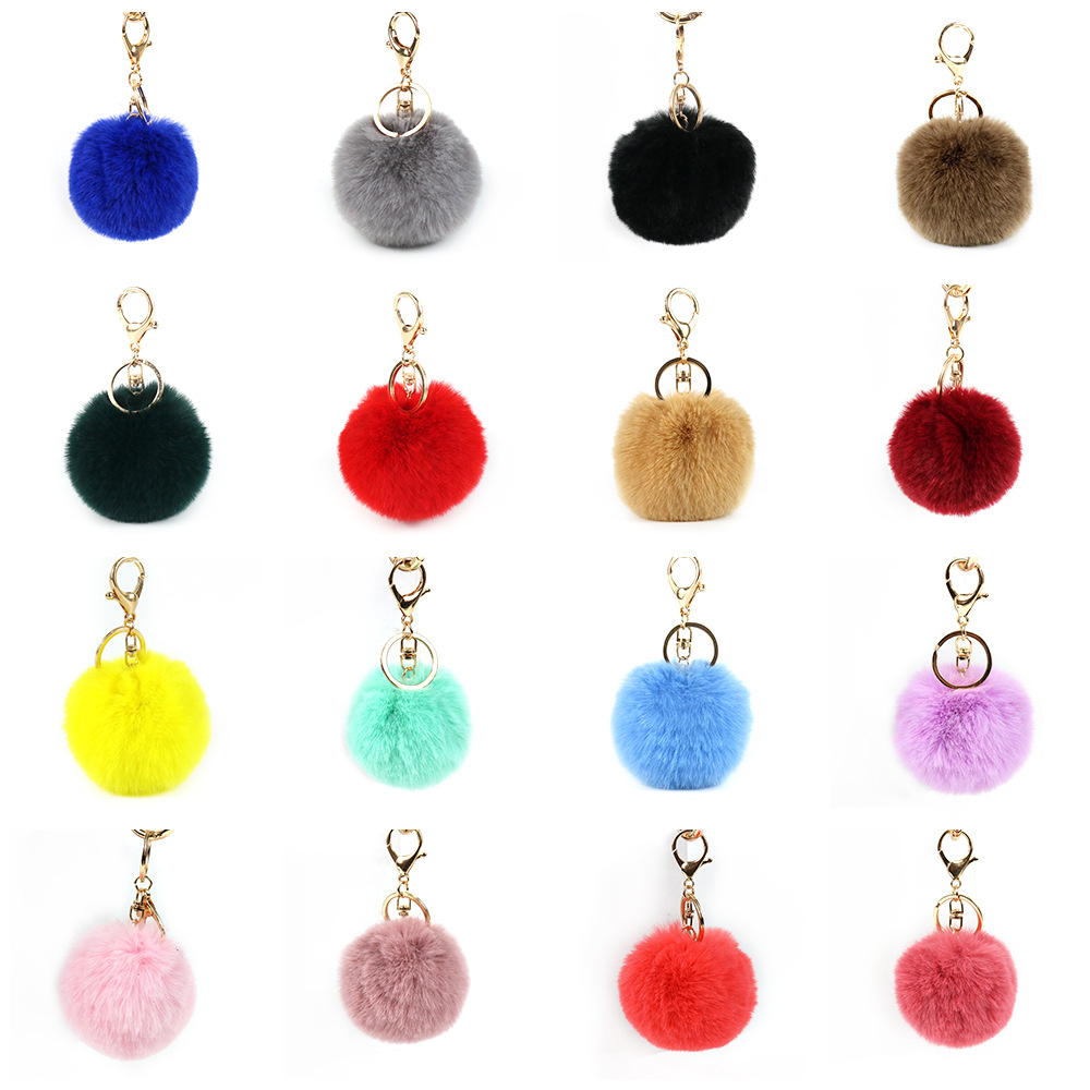 Cute Solid Color Metal Pom Poms Plating Bag Pendant Keychain display picture 1