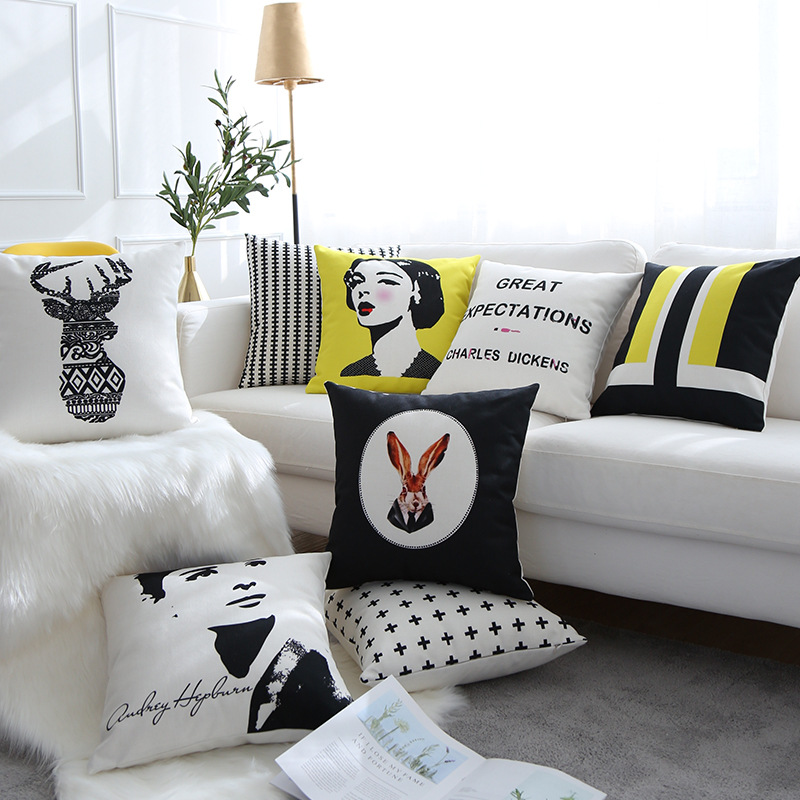 Cross-border customization logo Cotton and hemp Pillows Amazon printing Cushion Office Siesta Pillow customized