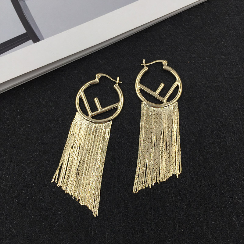 Gold-plated Letter F Earrings Metal Long Fringe Earrings display picture 1