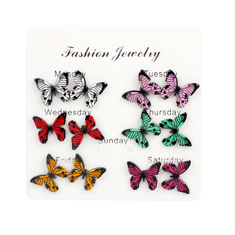 Korean Butterfly Candy Color Mixed Color Acrylic Earrings Set For Women display picture 11