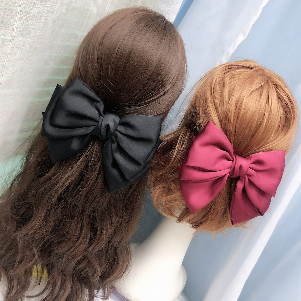 Source Wine Red Satin Bow Hairpin Three-layer Ribbon  Clip display picture 9