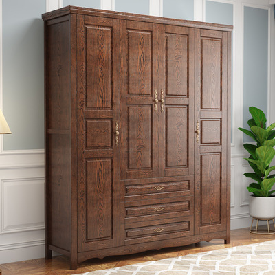 美式实木衣柜橡木头制原简易组装 全家用大卧室纯挂杆户型四5六门|ms