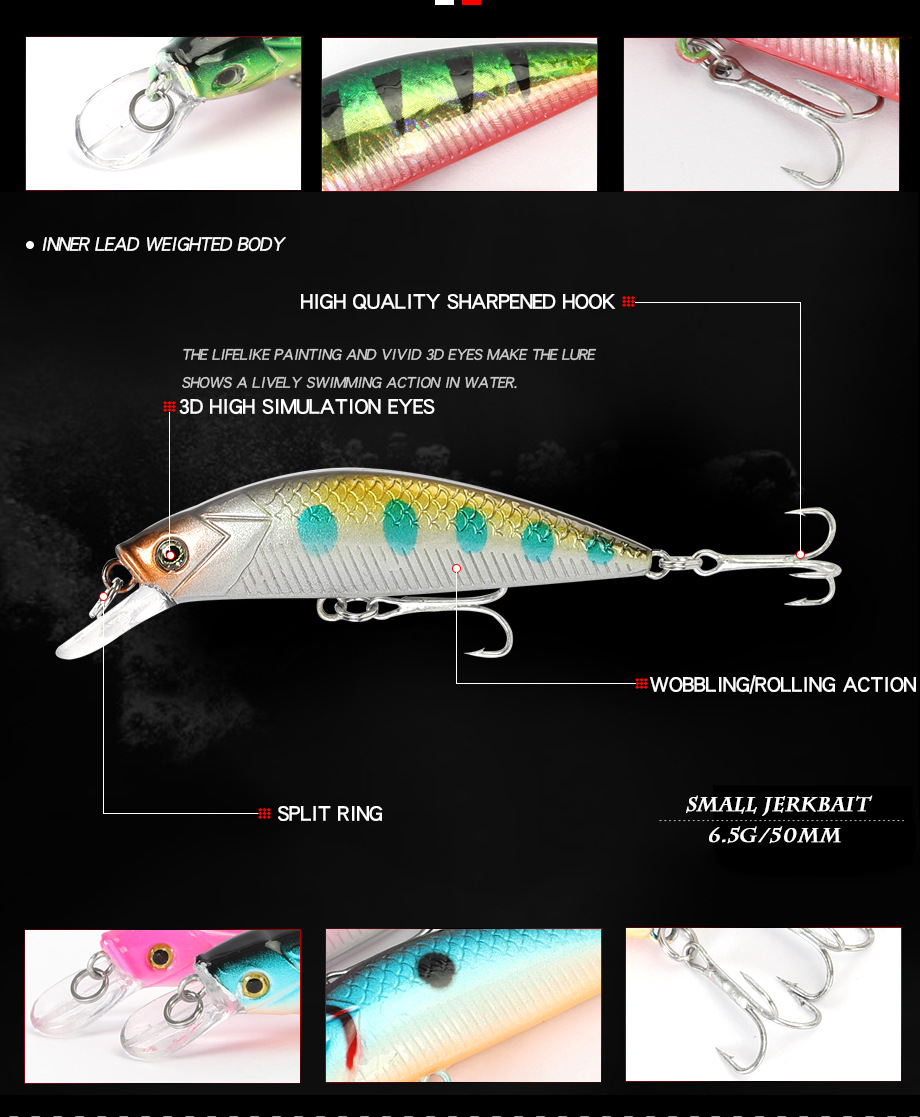 Sinking Minnow Fishing Lures 55mm 6.5g Hard Plastic Baits Fresh Water Bass Swimbait Tackle Gear