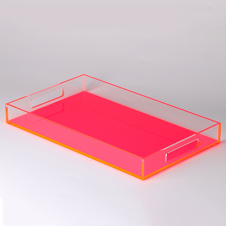 荧光色带把手服务托盘 酒店餐厅高档亚克力托盘