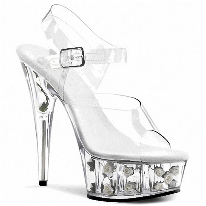 2021 verano stiletto talón plataforma zapatos de tacón alto 15cm plataforma de cristal zapatillas Ventas de Fábrica piel de cerdo estera del pie