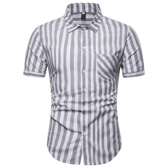 Fashion Coarse Stripe Short-sleeved Men’s Turn-collar Shirts