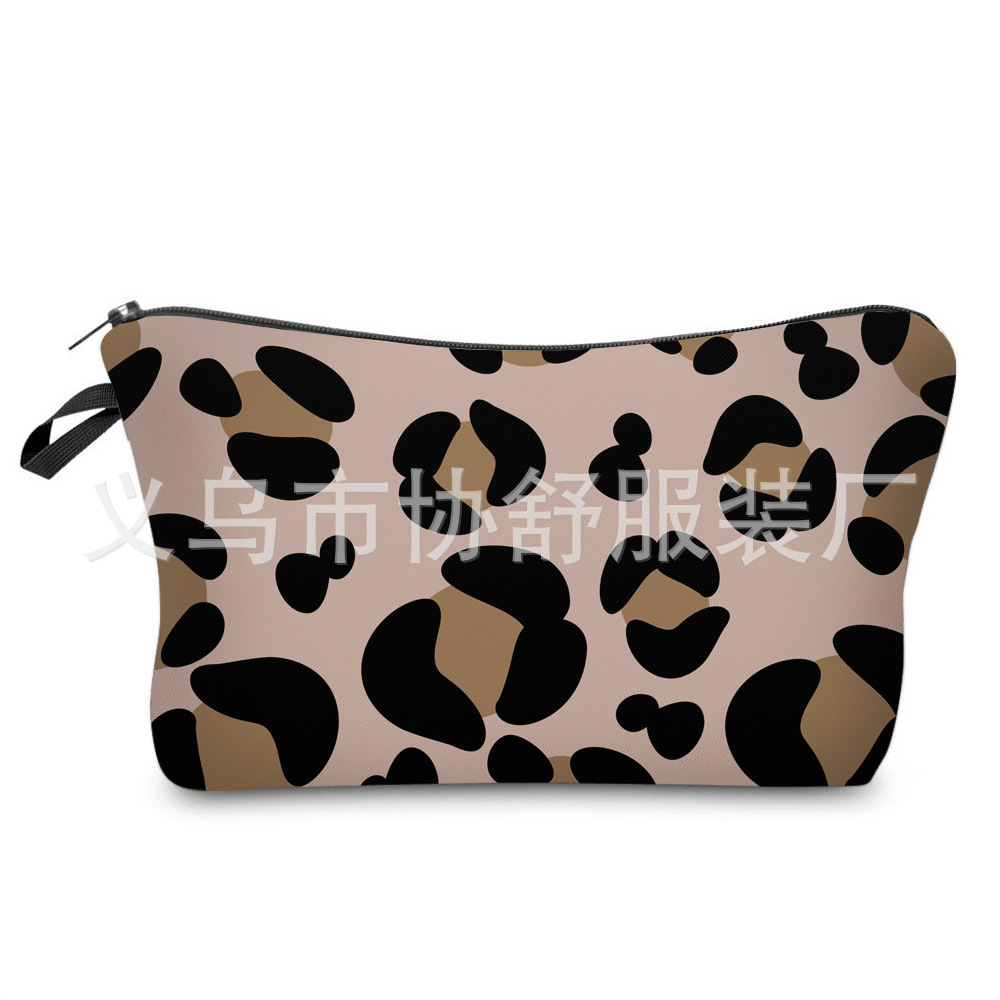 Express wish3d printed leopard cosmetic bag European and American style hand bag women's storage wash bag