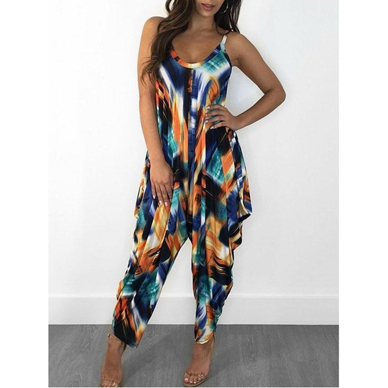 Printed Loose Sling Jumpsuit NSKX47353