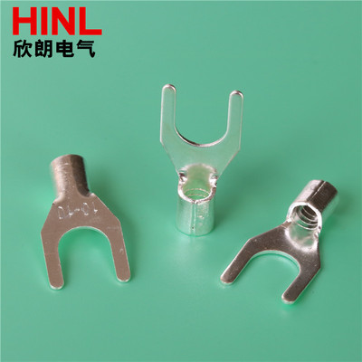 黄铜UT1-3-4叉型裸端子冷压端头镀银铜线耳线鼻子 Y型1.5-4/2.5-8