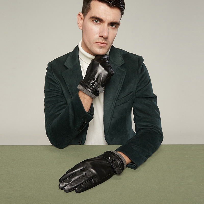 真皮手套男士冬季加绒加厚防寒保暖手套触屏骑行开车羊皮防风手套