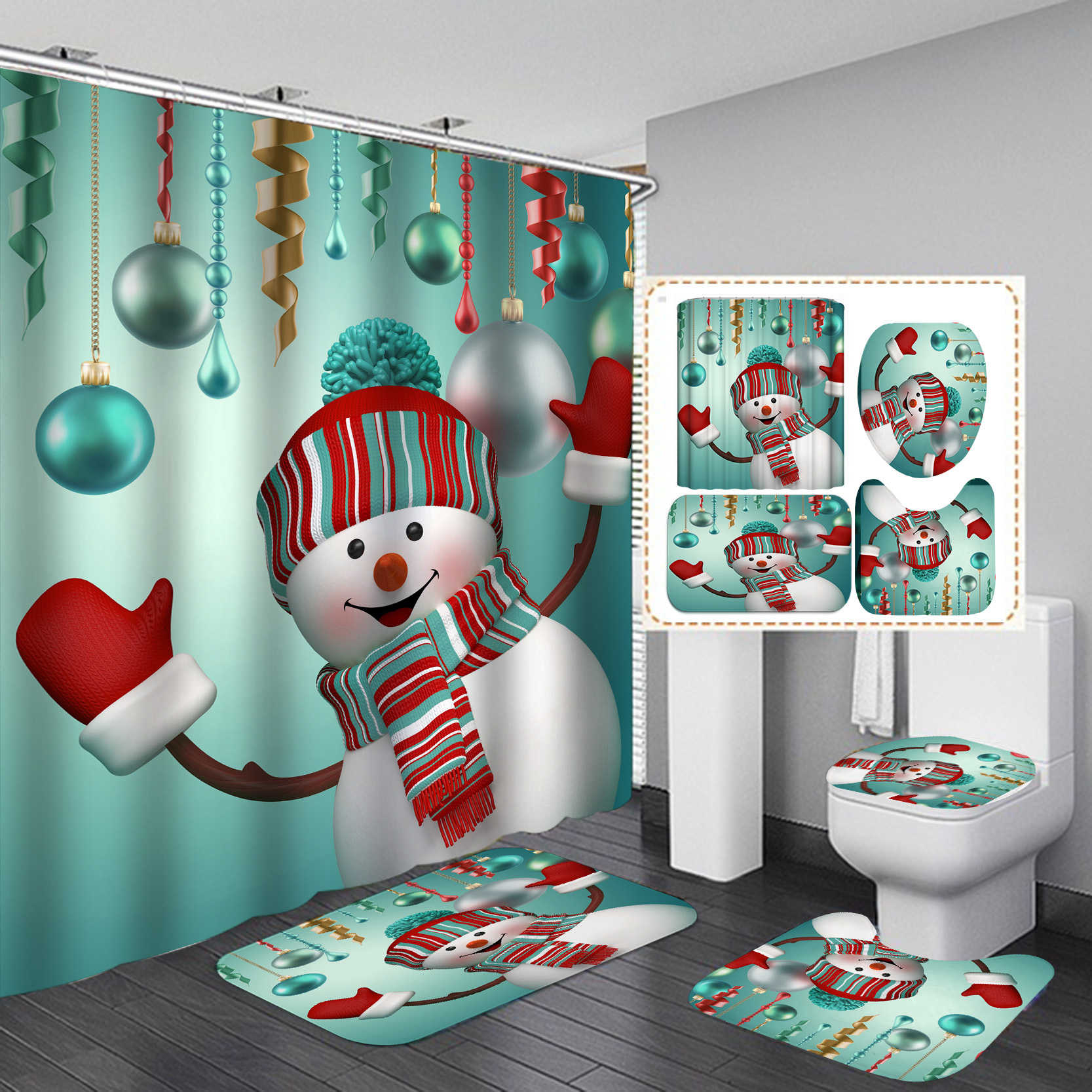 400g Weight Shower Curtain Event & Party Supplies Shower Curtain Storage & Cleaning 1 Set Quantity Christmas Vacation Cartoon Polyester Shower Curtain