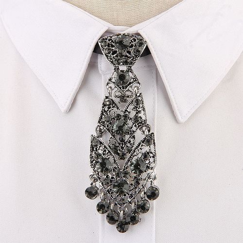 Stylish and Personality Trendy Unisex Korean Style Wedding Reception Host Metal Inlaid Diamond Small Tie